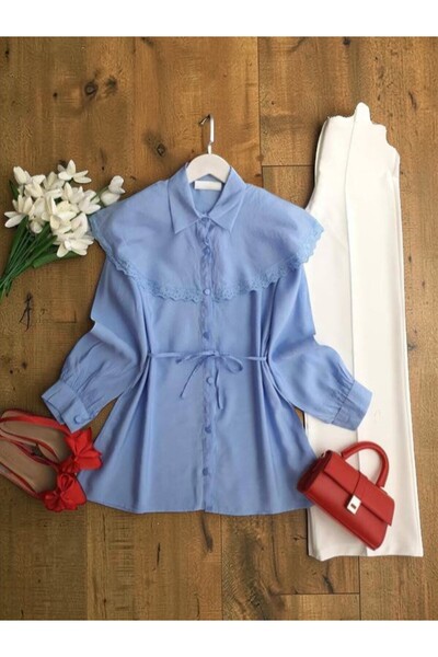 ŞAHİN TESETTÜR GİYİM DANTELLİ PELERİN YAKA SALAŞ GÖMLEK TUNİK 5701