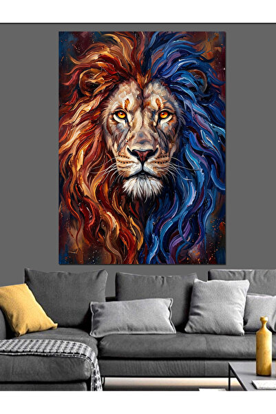 Artmeg Pânză decorativă cu cap de leu abstract, colorată - Tablou din lemn MDF