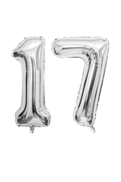 OGELAPARTY 17 Yaş gümüş folyo balon - Doğum günü Seti - gümüş balon