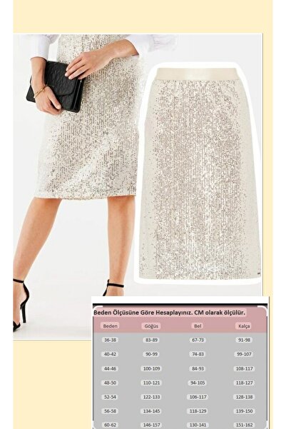 By Hande Alkan Kadın büyük beden bej rengi payet kalem etek