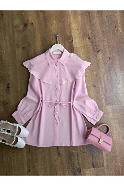 ŞAHİN TESETTÜR GİYİM DANTELLİ PELERİN YAKA SALAŞ GÖMLEK TUNİK 5701