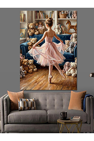 Tablo Mega Odasında Dans Eden Küçük Balerin Dekoratif Kanvas - Mdf Ahşap Tablo