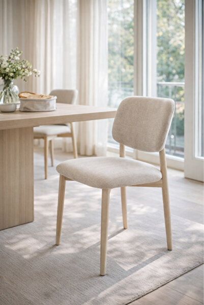 MARIA HOMES Elegant Beige Dining Chair with Wooden Legs