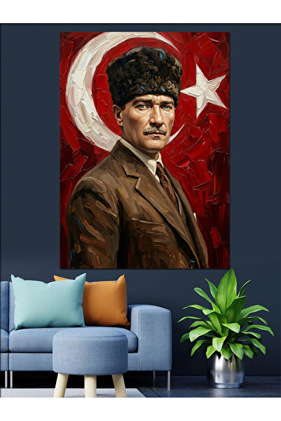 Artmeg Kalpaklı Atatürk Portresi Dekoratif Kanvas - Mdf Ahşap Tablo