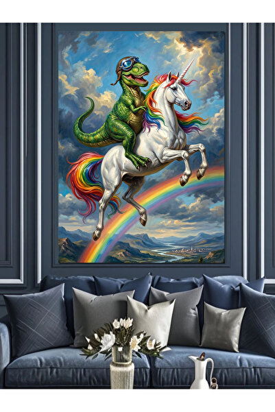 Artmeg Pictură decorativă pe pânză cu un unicorn călărind peste curcubeu - Ta...