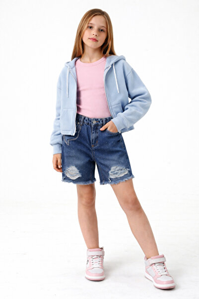 GİYİCEM TEKSTİL Κοριτσίστικο βασικό τζιν σορτς με τσέπες 2865-1