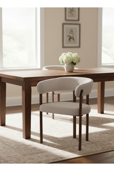 MARIA HOMES Off-White Armchair with Wooden Legs, 77x59x48 CM