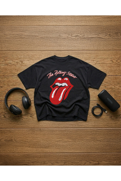 STİL-X Tricou oversize unisex cu imprimeu The Rolling Stones, 100% bumbac