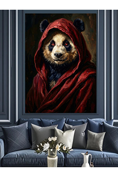 Artmeg Pânză decorativă cu personajul misterios panda cu glugă roșie - Tablou...