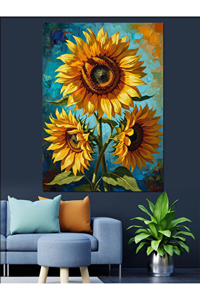 Artmeg Pânză decorativă cu buchet de floarea-soarelui în culori vii galbene -...