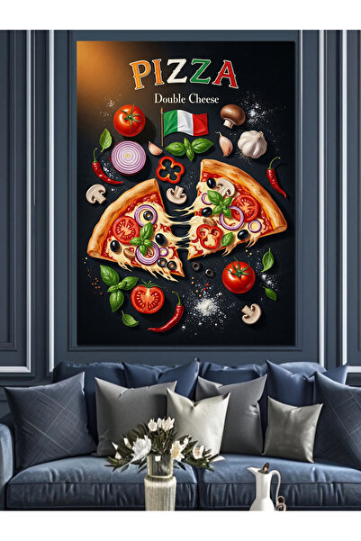 Artmeg Pizza și ingrediente în stil italian Pânză decorativă - Masă din lemn MDF