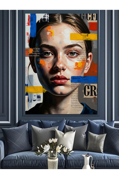 Artmeg Pânză decorativă cu portret de femeie în artă modernă colorată - Tablo...