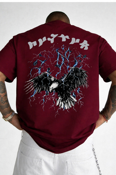 VEK Oversized T-Shirt Bürküt Kartal Göktürk Letters Special Design 100% Cotto...