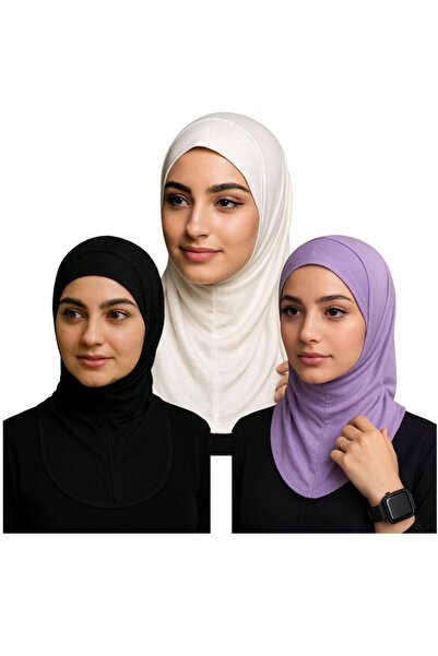 ALDAIYR 3Pcs Ninja Bone Stretch Fabric Hijab Bonnet with Neck Collar