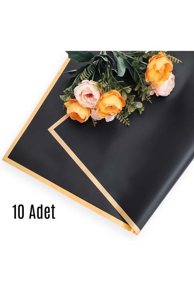 ASL ArtPaper Siyah Altın Kenarlı Çiçek Ambalaj Paketleme ve Su Geçirmez Buket...