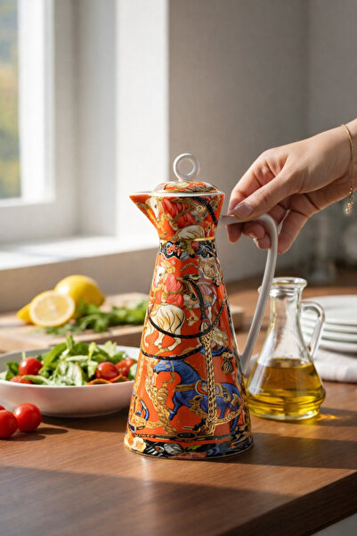 Kezze 1000 ml Premium Porselen Yağdanlık - Damlatmaz Akıtmaz Tasarım