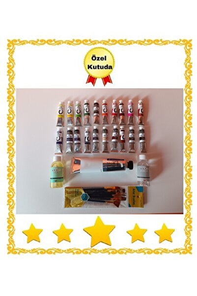 İNCİ TUVAL Yağlı Boya Fırça Full Set 20 Renk 200ml Titanium White Beyaz Profe...