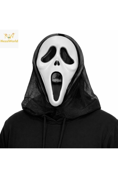 SHC42000 Kapşonlu Çığlık Maskesi Scream Maskesi - Hayalet Maskesi 33X21 Cm
