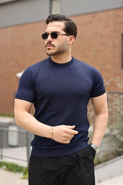 JANES Tricou tricotat pentru bărbați material reiat guler rotund