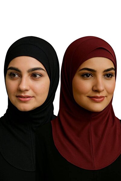 ALDAIYR 2Pcs Ninja Bone Stretch Fabric Hijab Bonnet with Neck Collar