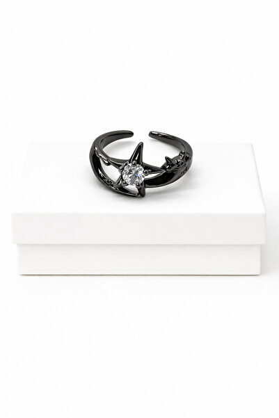 MakeWell Gothic Black Rose Cross Motif Ring – Adjustable Gothic Punk Style Wo...