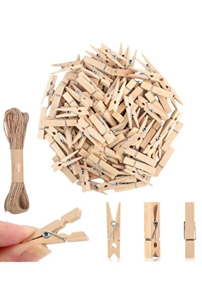 Genel Markalar Ahşap Mandal 3.5 cm 50 Adet ve 10 Metre Jüt İp Avantajlı Set
