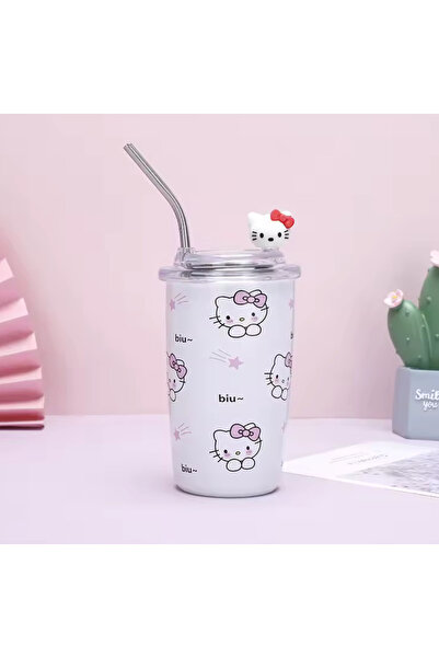 Mihristore Hello Kitty Isı Muhafazalı Metal Pipetli Çelik Kupa Termos Pipetli...