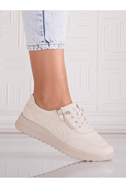 ELADA Savira Women's Casual Beige Faux Leather Shoes, Size 36