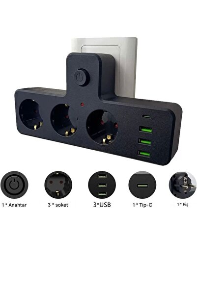 instatech Akım Termal Çocuk Korumalı 3x Usb 1x Type-C Girişli 3lü Priz