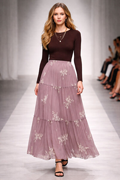 hoaryage Ελαστική μέση, φούστα σιφόν από ύφασμα κρεπ με τρεις στρώσεις, με εξ...