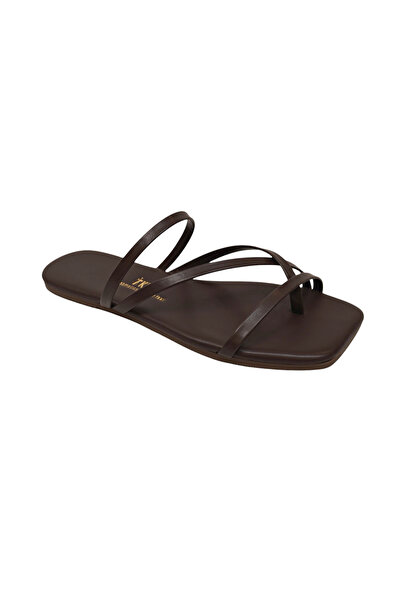 Tkees Women's Square Toe Brown Cross-Strapped Stylish Casual Shoes Slipper