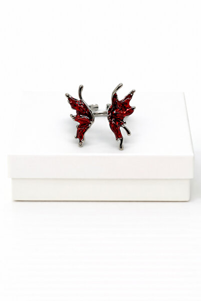 MakeWell Gothic Bat Butterfly Winged Red Heart Ring – Adjustable Vampire Styl...