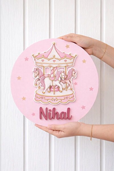 Agulab Pembe Atlı Karınca Figürlü İsimli Işıklı Bebek Kapı Süsü