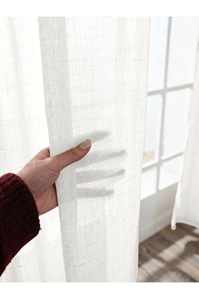 FAVOLLİ Kırık Beyaz Keten Dokulu 1/3 Sık Pileli Zarif Tül Perde | Ütü İstemez...