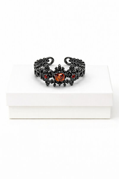 MakeWell Gothic Black Rose Cross Motif Ring – Adjustable Gothic Punk Style Wo...