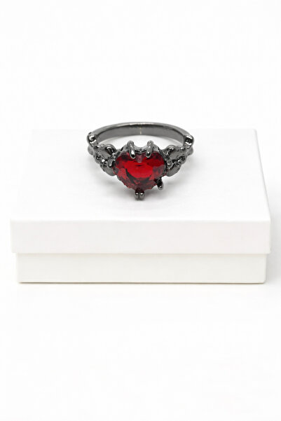 MakeWell Gotik Yarasa Kelebek Kanatlı Kırmızı Kalp Yüzük – Ayarlanabilir Vamp...