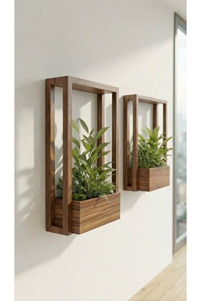 Ev dekka Delmesiz Montaj Masif Ahşap Duvar Saksılığı - Çift Taraflı Bantlı De...