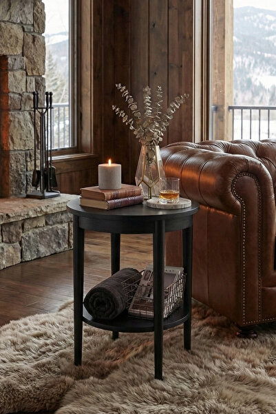 Woodenbend Rayna Siyah Yuvarlak Yan Sehpa – Modern İskandinav Tasarım Tekerle...