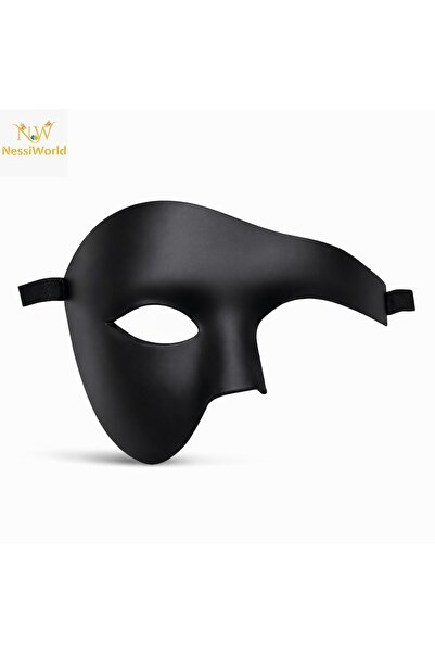 My Reality Fashion قناع رجالي أسود نصف وجه - قناع فانتوم للحفلات والرقص