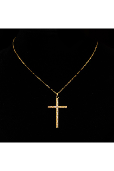 ElectraStore Colier Auriu Cu Pandantiv Cruce Și Cristale Zirconia