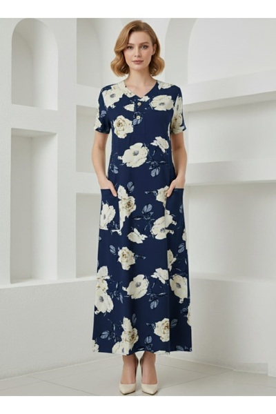 BRK قميص ليلي للسيدات من القطن الناعم مناسب بأكمام قصيرة وجيوب امامية