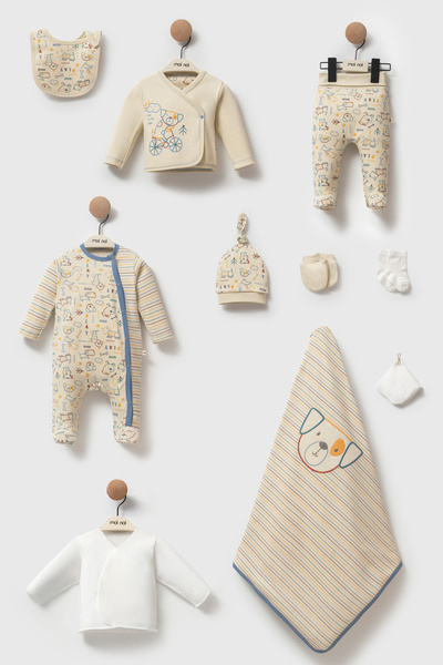 Moi Noi Newborn Baby Boy 10-Piece Set - Dog Patterned Embroidered Baby Set