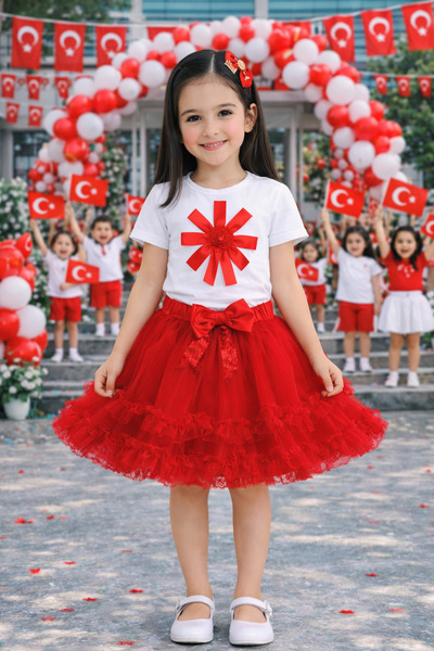 HER ŞEY NOTA www.herseynota.com Body alb pentru fete cu detaliu floral roșu –...