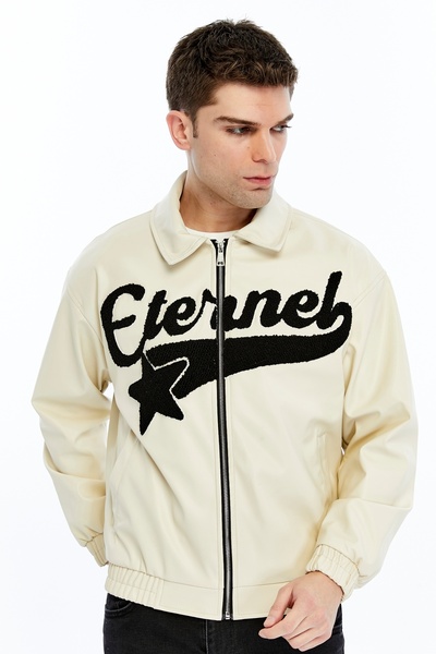 trender Eternal Print Men's Leather Coat and Jacket 963 Cream