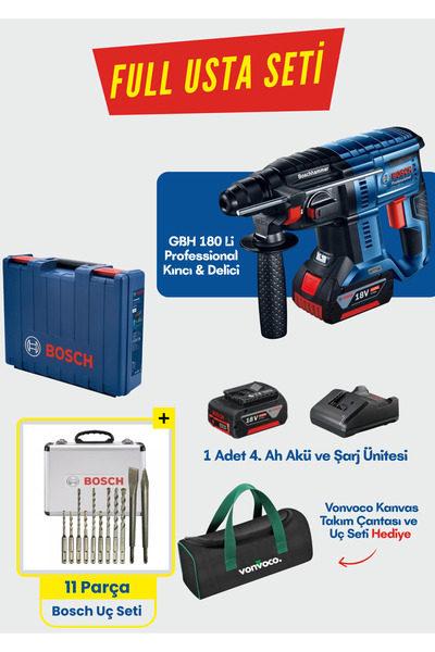 Bosch GBH 180 li Şarjlı Kırıcı Delici Darbeli Akülü Hilti Usta Seti Tek Akülü...