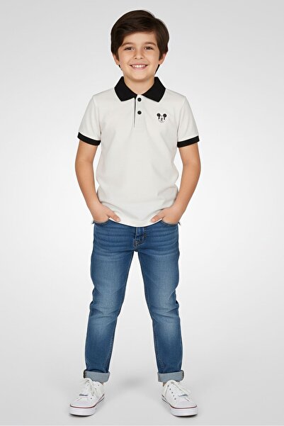 Disney Kids Boy Short Sleeve Micky Mouse Polo Shirt, White