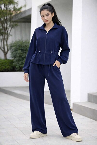 lubiti Modal Fabric Zippered Waist Ruched Baggy Pants Casual Sports Set