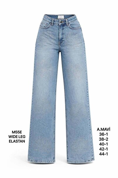 Miss Poem Women's A.Mavi Stone Detailed Wide Leg Jean Trousers
