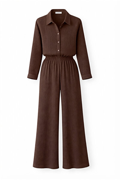 HAZELANNA Zikzak Dokulu Kahverengi İkili Takım