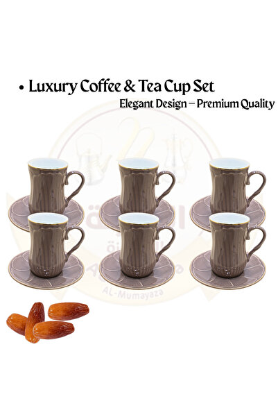 Al Nokhba Luxury 12 Piece Coffee Cup Set with Saucers – Elegant Brown Ceramic...